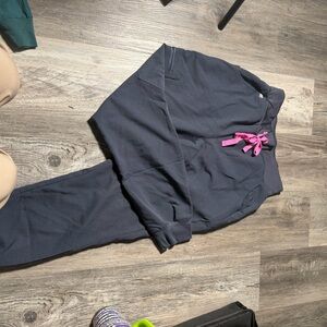 Figs Navy Joggers with Pink Tie